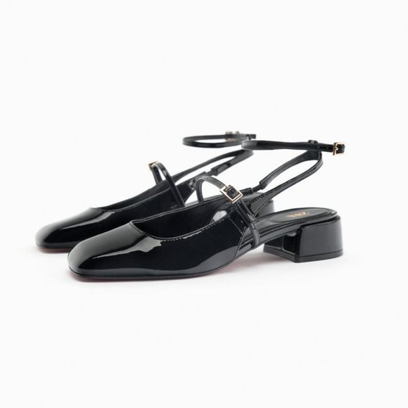 Zara | Shoes | Zara Block Heel Slingback Shoes Black Size